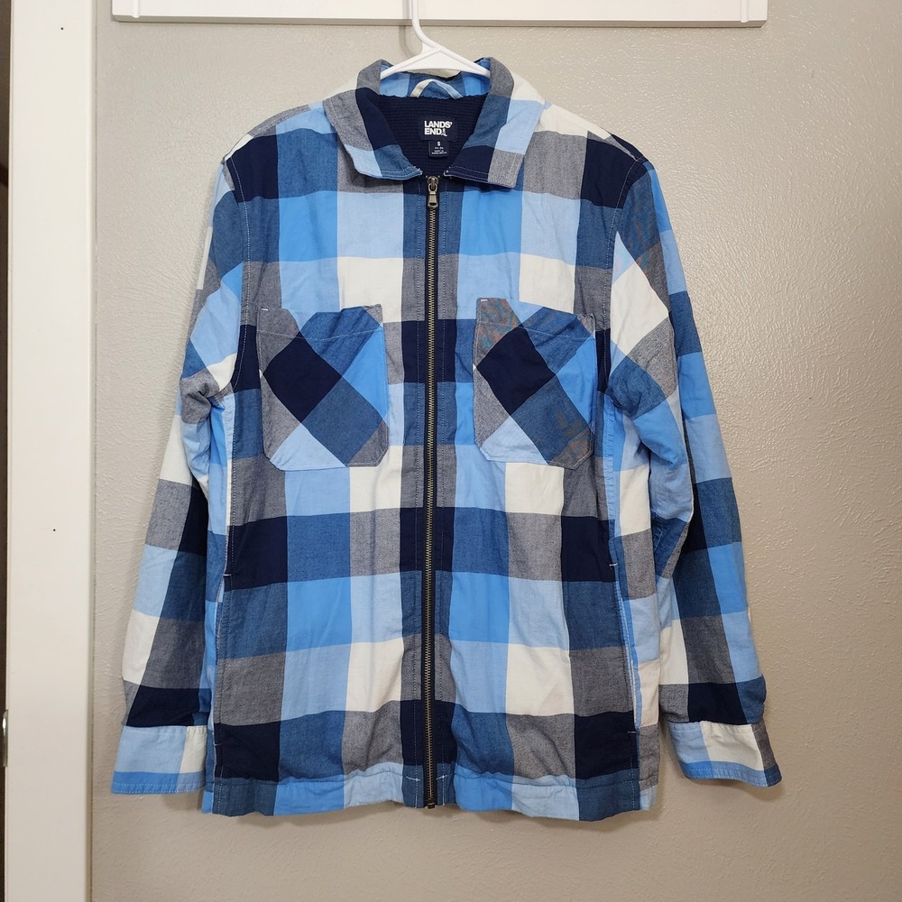 Lands' End Lined Cotton Spandex Plaid Jacket Shacket Zip Size Small